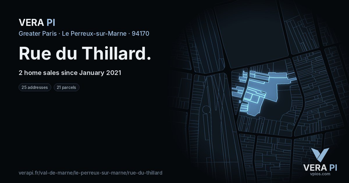 Rue du Thillard, Le Perreux-sur-Marne at night – every parcel coloured by the prices around it, the street's own parcels lit