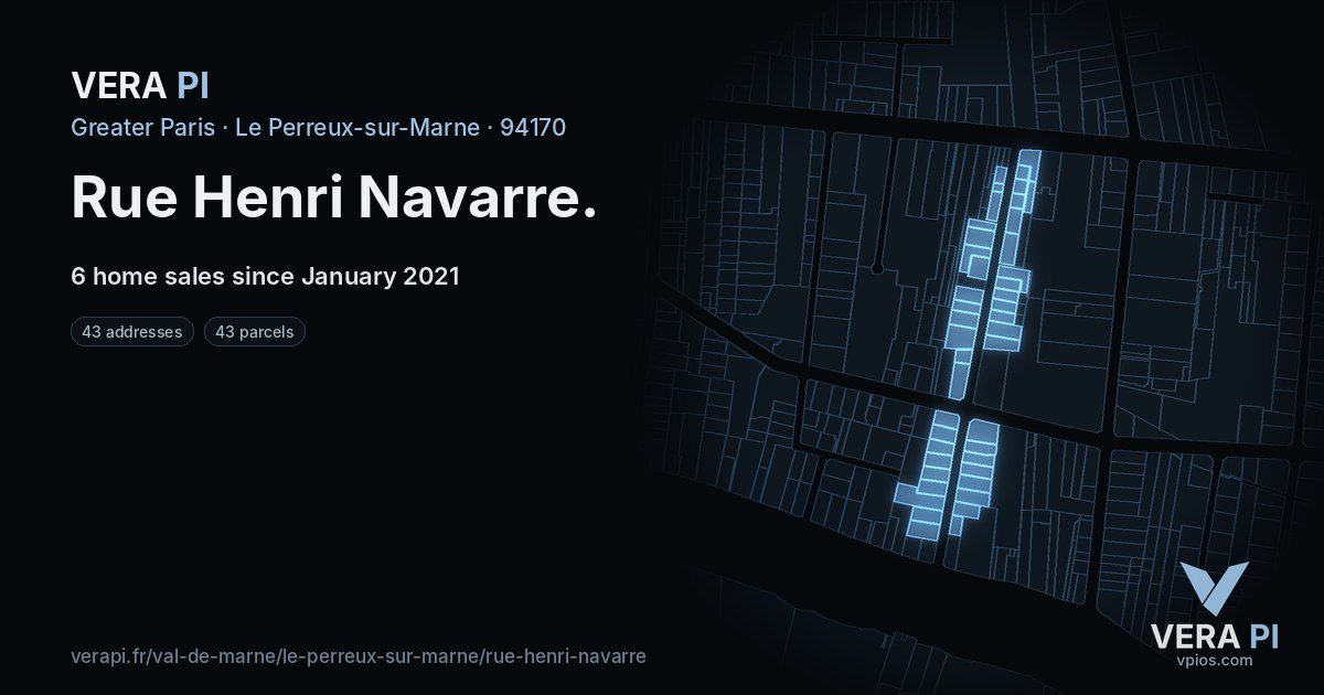 Rue Henri Navarre, Le Perreux-sur-Marne at night – every parcel coloured by the prices around it, the street's own parcels lit