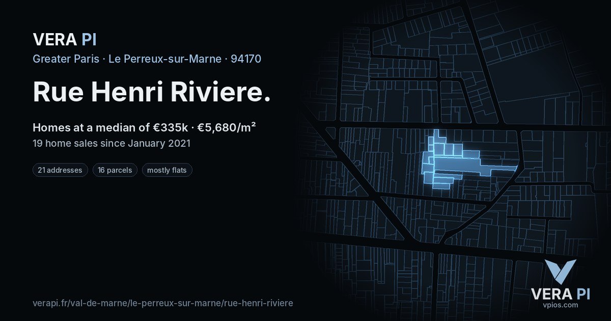 Rue Henri Riviere, Le Perreux-sur-Marne at night – every parcel coloured by the prices around it, the street's own parcels lit