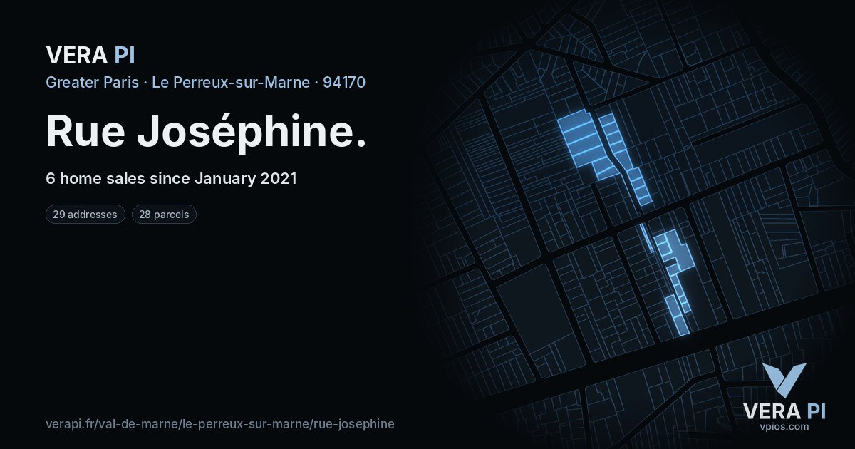 Rue Joséphine, Le Perreux-sur-Marne at night – every parcel coloured by the prices around it, the street's own parcels lit