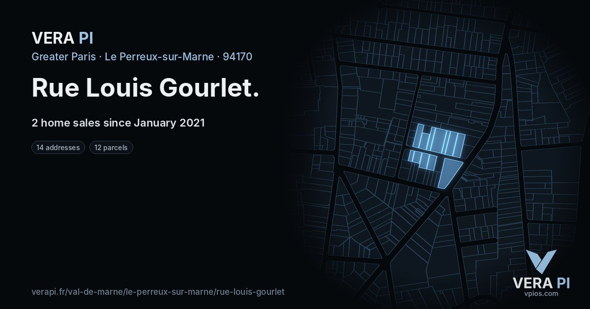 Rue Louis Gourlet, Le Perreux-sur-Marne at night – every parcel coloured by the prices around it, the street's own parcels lit