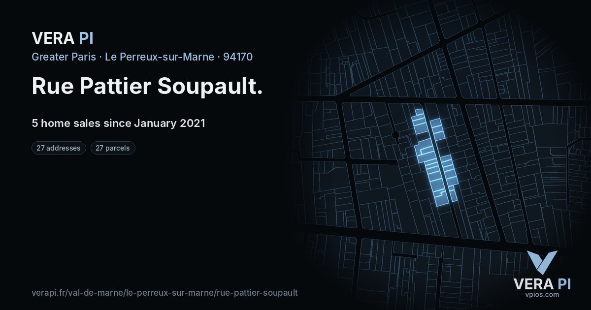 Rue Pattier Soupault, Le Perreux-sur-Marne at night – every parcel coloured by the prices around it, the street's own parcels lit
