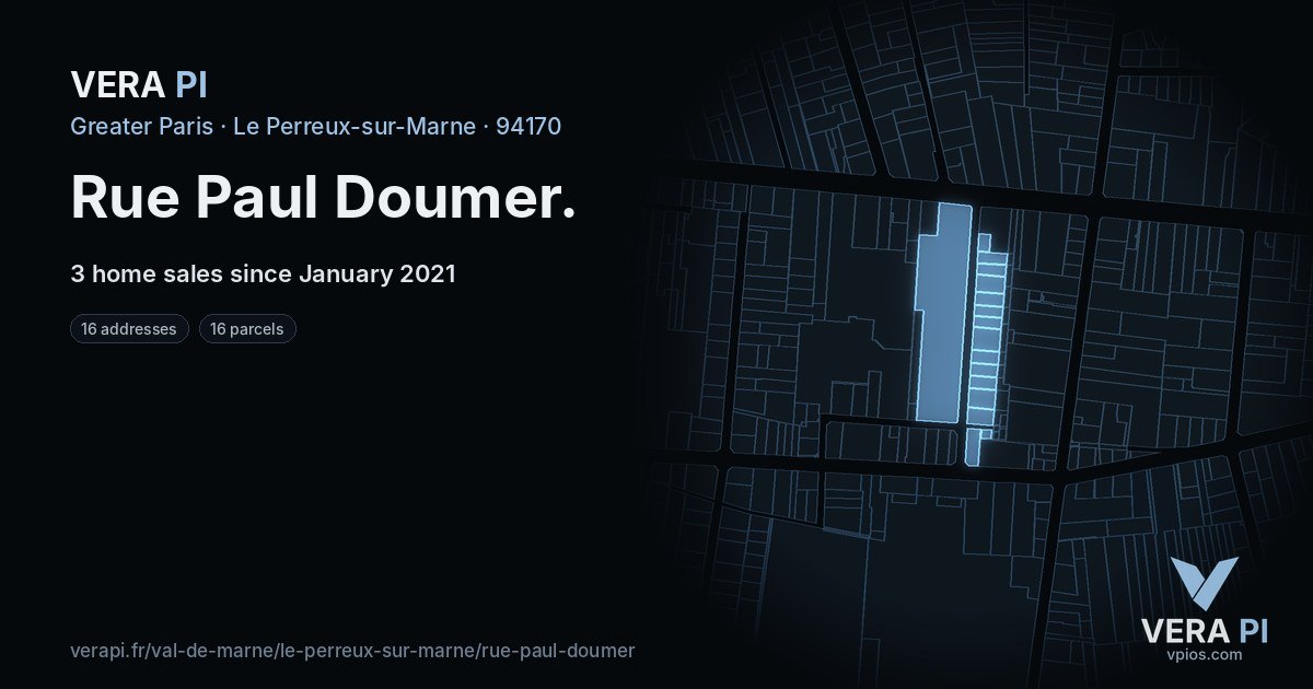 Rue Paul Doumer, Le Perreux-sur-Marne at night – every parcel coloured by the prices around it, the street's own parcels lit
