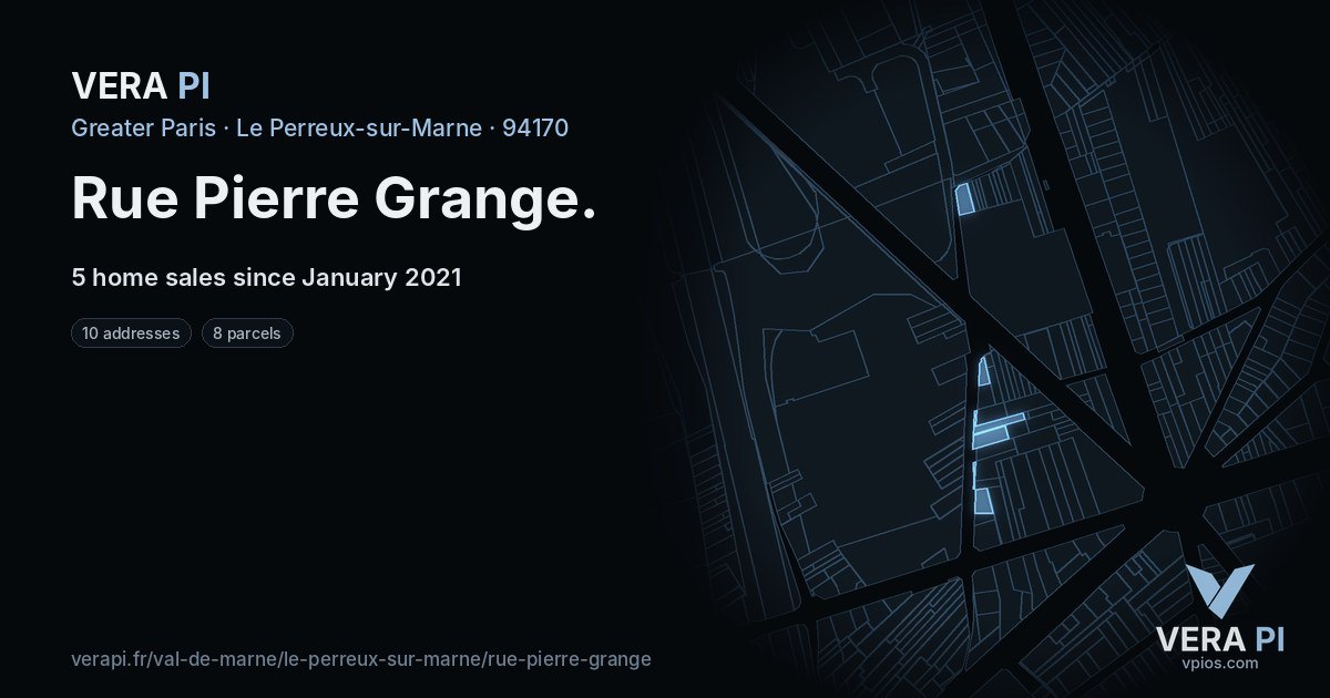 Rue Pierre Grange, Le Perreux-sur-Marne at night – every parcel coloured by the prices around it, the street's own parcels lit