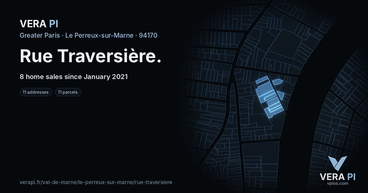 Rue Traversière, Le Perreux-sur-Marne at night – every parcel coloured by the prices around it, the street's own parcels lit