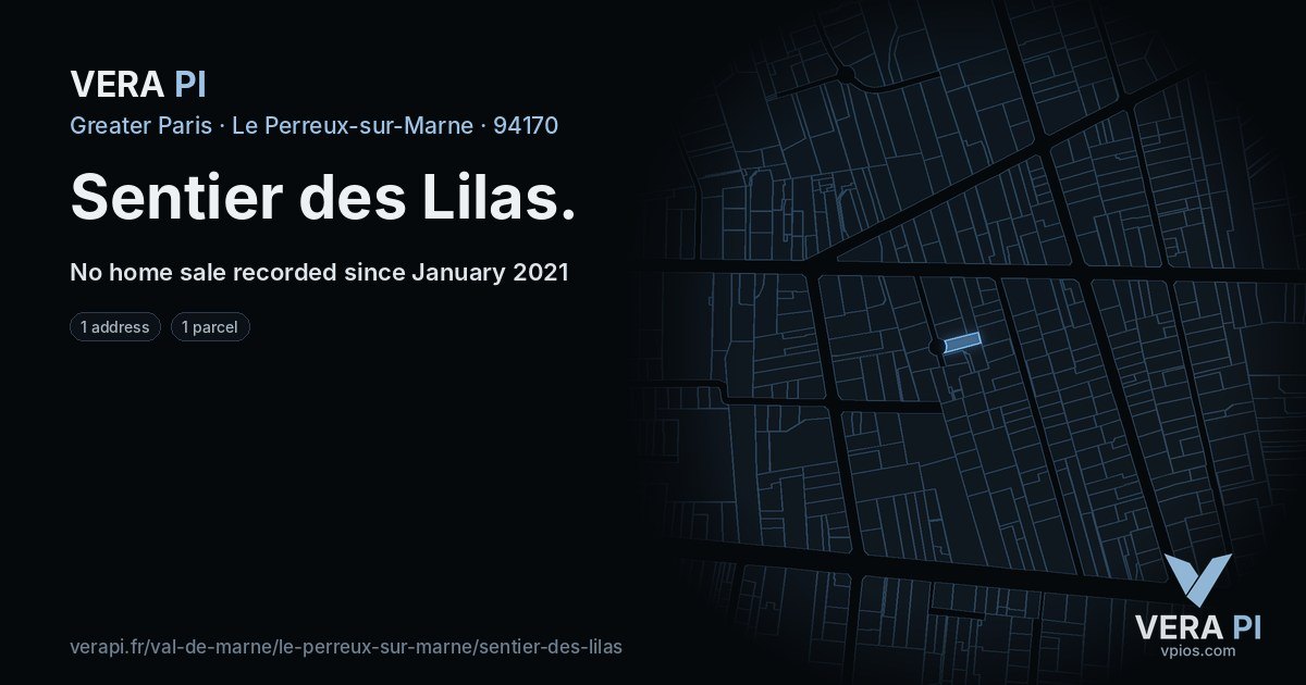 Sentier des Lilas, Le Perreux-sur-Marne at night – every parcel coloured by the prices around it, the street's own parcels lit