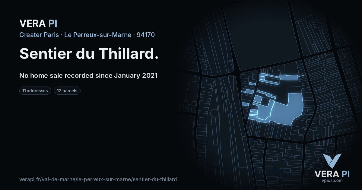 Sentier du Thillard, Le Perreux-sur-Marne at night – every parcel coloured by the prices around it, the street's own parcels lit