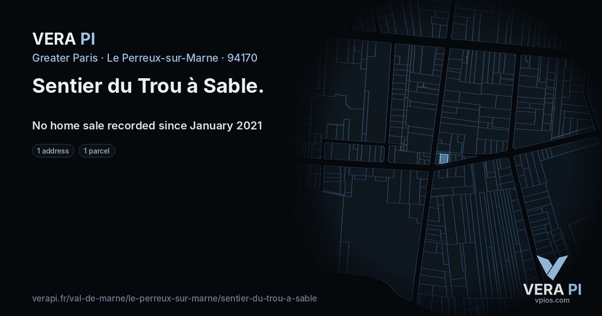 Sentier du Trou à Sable, Le Perreux-sur-Marne at night – every parcel coloured by the prices around it, the street's own parcels lit