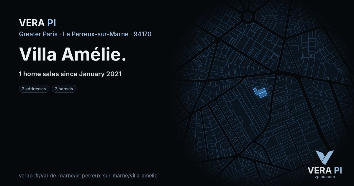 Villa Amélie, Le Perreux-sur-Marne at night – every parcel coloured by the prices around it, the street's own parcels lit