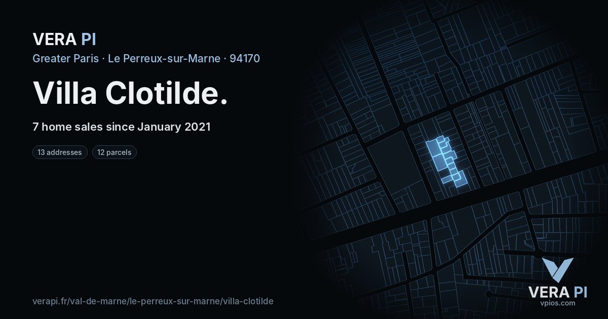 Villa Clotilde, Le Perreux-sur-Marne at night – every parcel coloured by the prices around it, the street's own parcels lit