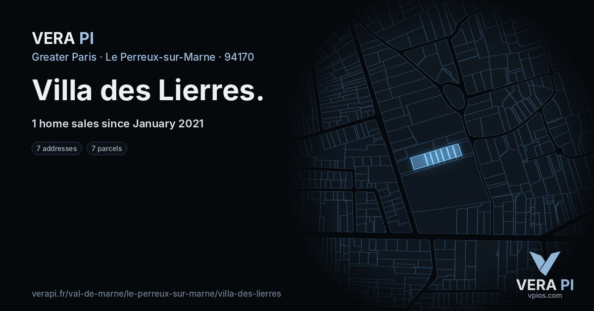 Villa des Lierres, Le Perreux-sur-Marne at night – every parcel coloured by the prices around it, the street's own parcels lit