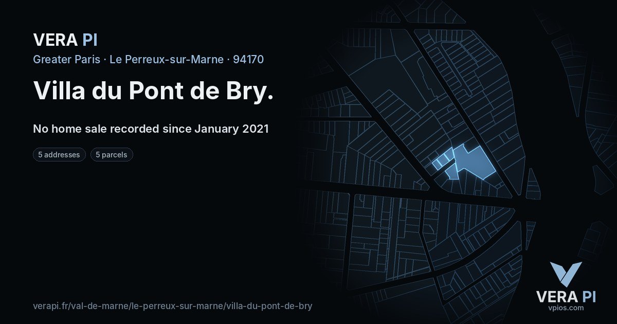 Villa du Pont de Bry, Le Perreux-sur-Marne at night – every parcel coloured by the prices around it, the street's own parcels lit