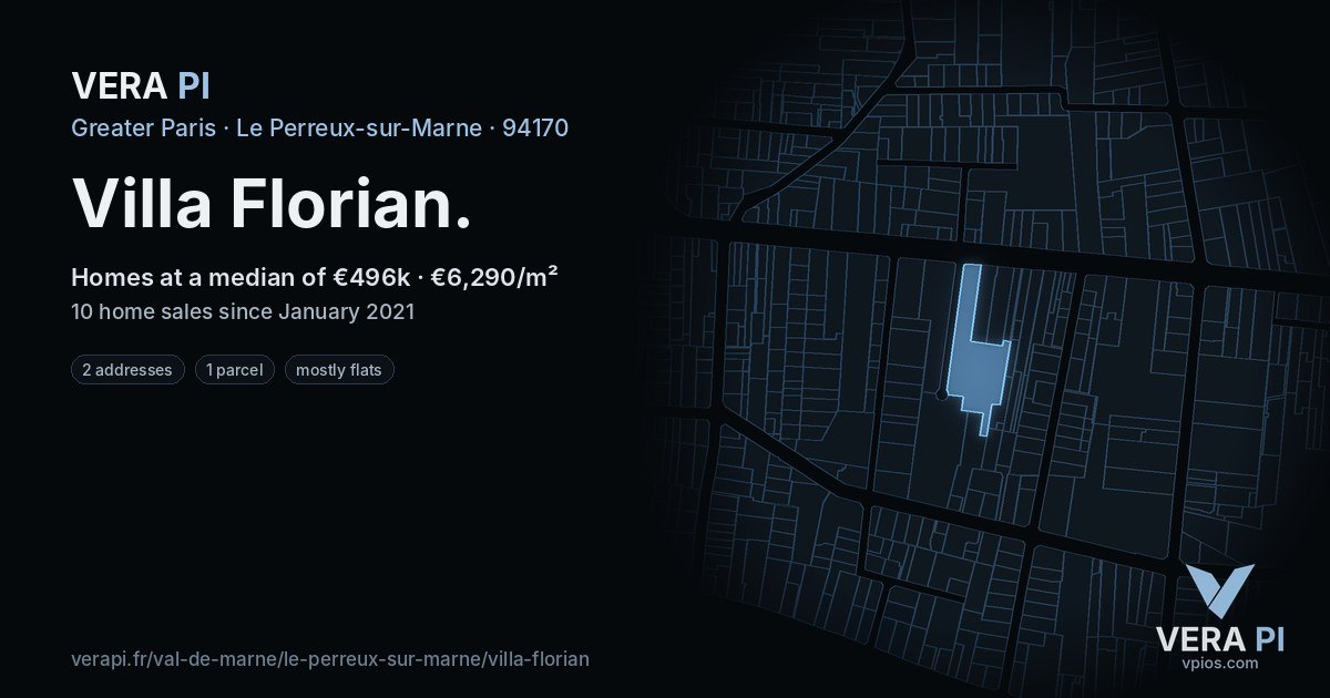 Villa Florian, Le Perreux-sur-Marne at night – every parcel coloured by the prices around it, the street's own parcels lit