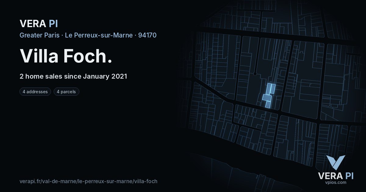 Villa Foch, Le Perreux-sur-Marne at night – every parcel coloured by the prices around it, the street's own parcels lit