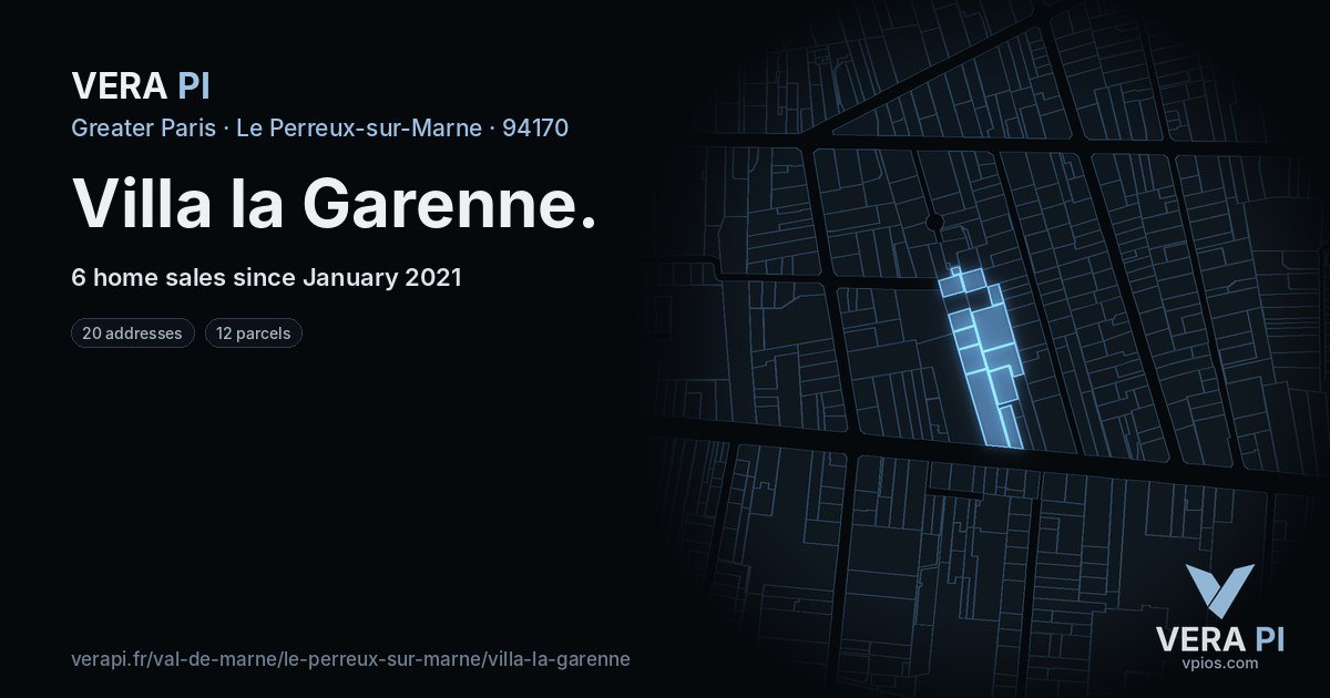 Villa la Garenne, Le Perreux-sur-Marne at night – every parcel coloured by the prices around it, the street's own parcels lit