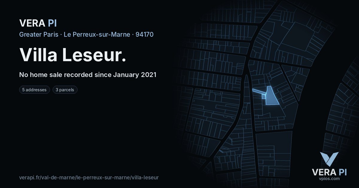 Villa Leseur, Le Perreux-sur-Marne at night – every parcel coloured by the prices around it, the street's own parcels lit