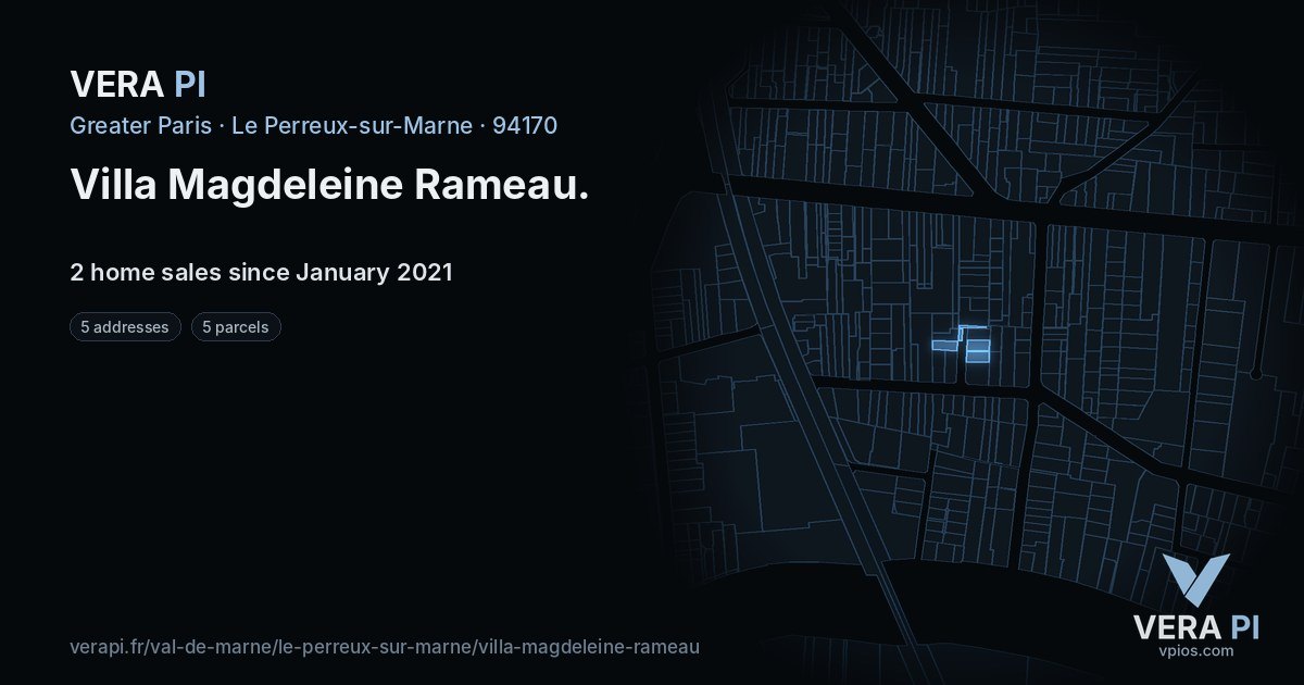 Villa Magdeleine Rameau, Le Perreux-sur-Marne at night – every parcel coloured by the prices around it, the street's own parcels lit