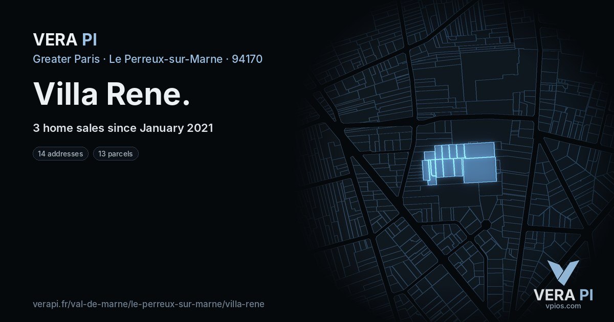 Villa Rene, Le Perreux-sur-Marne at night – every parcel coloured by the prices around it, the street's own parcels lit