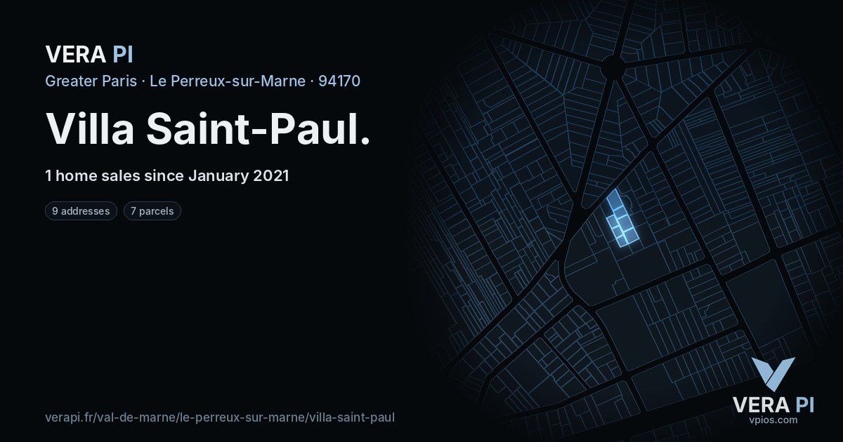 Villa Saint-Paul, Le Perreux-sur-Marne at night – every parcel coloured by the prices around it, the street's own parcels lit