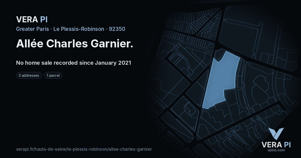 Allée Charles Garnier, Le Plessis-Robinson at night – every parcel coloured by the prices around it, the street's own parcels lit