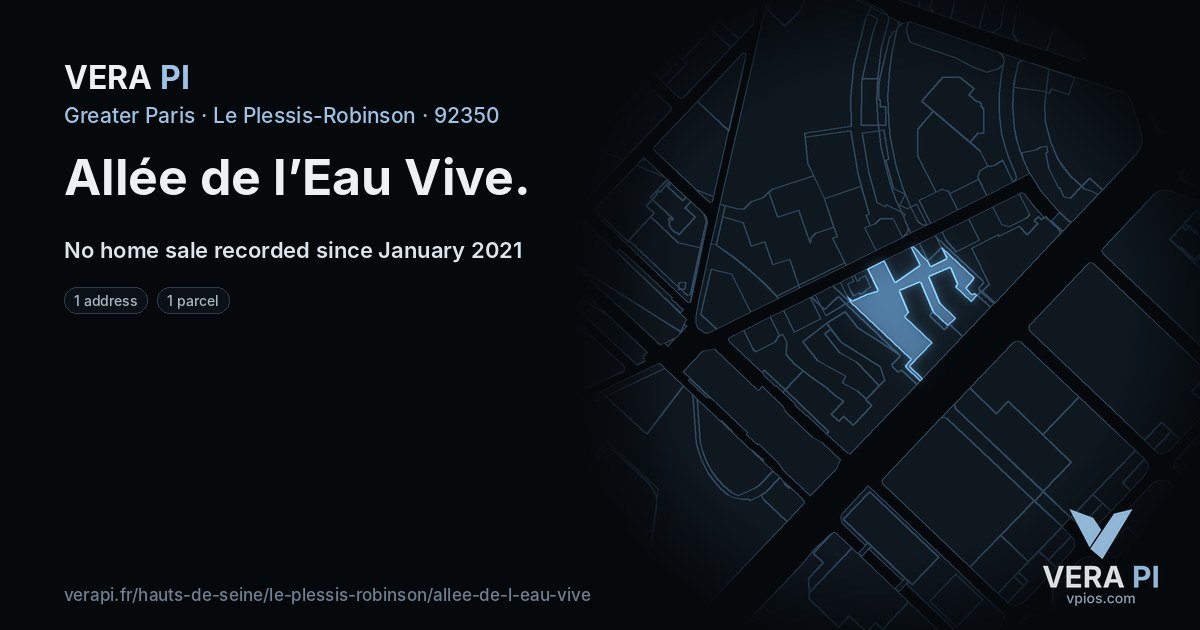 Allée de l’Eau Vive, Le Plessis-Robinson at night – every parcel coloured by the prices around it, the street's own parcels lit