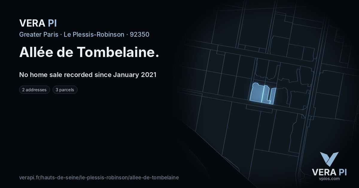 Allée de Tombelaine, Le Plessis-Robinson at night – every parcel coloured by the prices around it, the street's own parcels lit