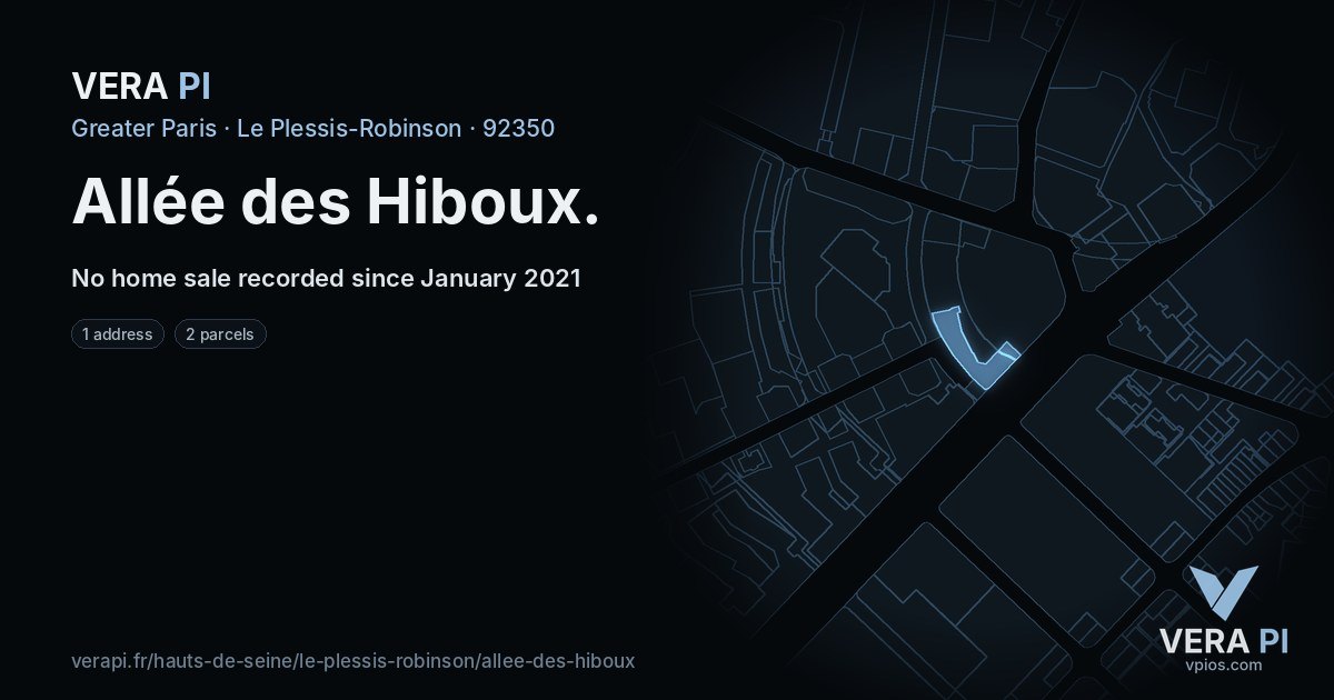 Allée des Hiboux, Le Plessis-Robinson at night – every parcel coloured by the prices around it, the street's own parcels lit