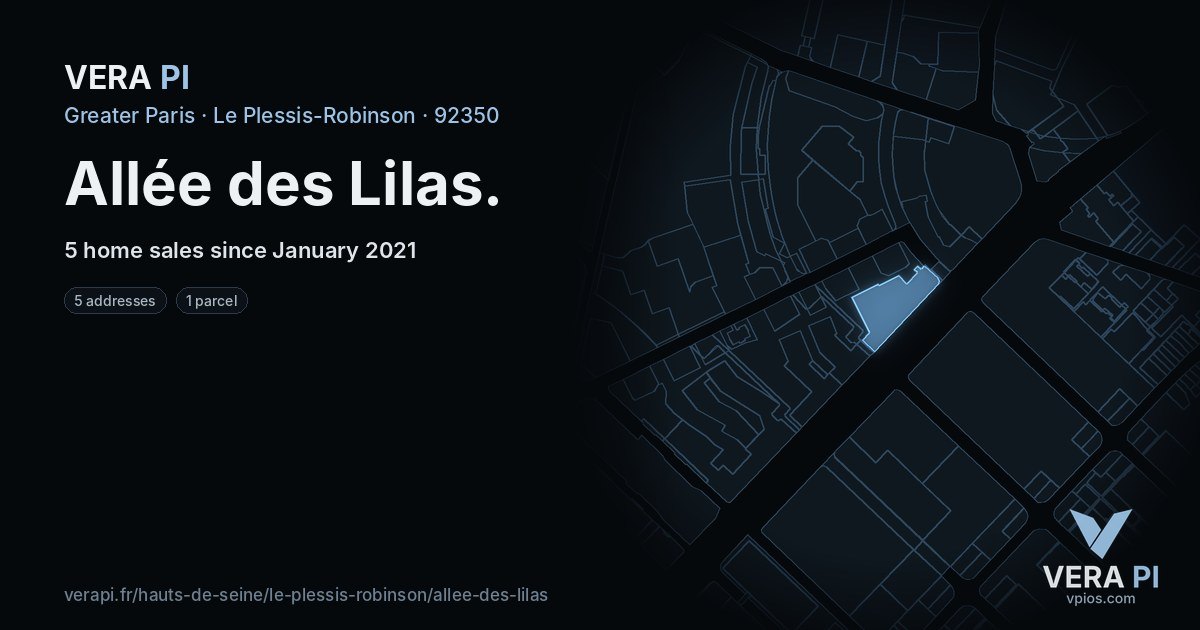 Allée des Lilas, Le Plessis-Robinson at night – every parcel coloured by the prices around it, the street's own parcels lit