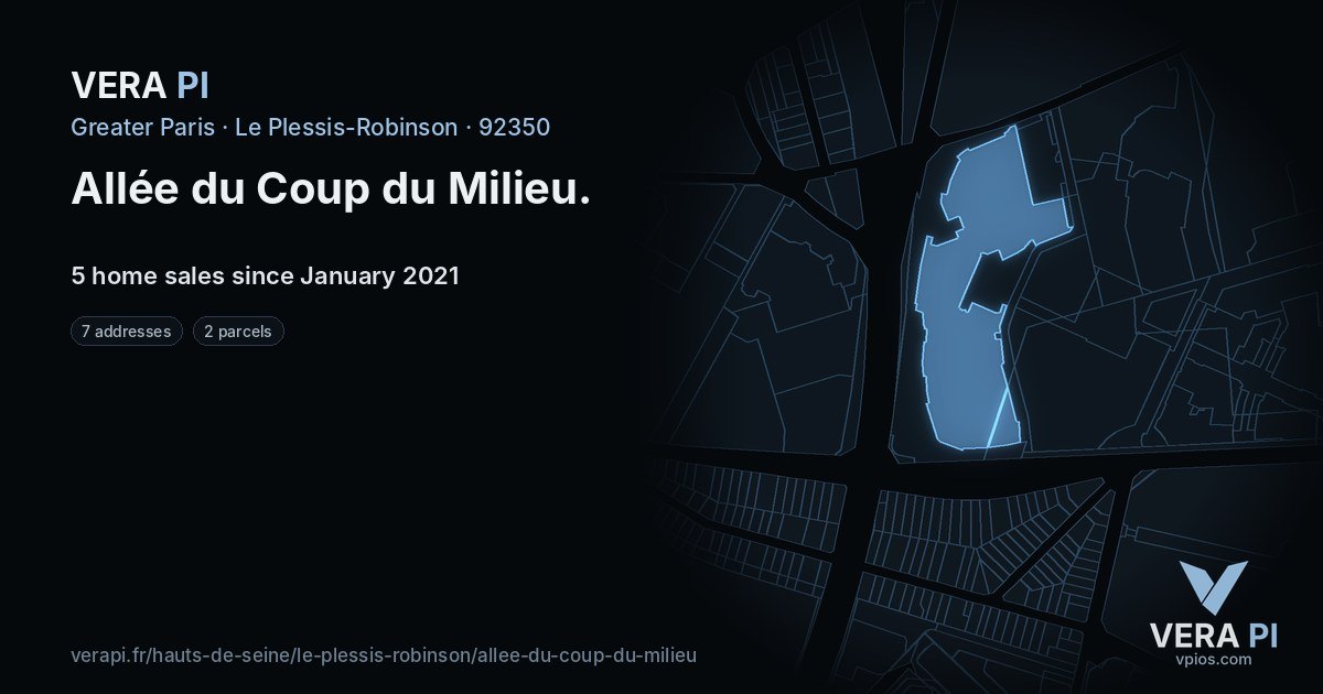 Allée du Coup du Milieu, Le Plessis-Robinson at night – every parcel coloured by the prices around it, the street's own parcels lit