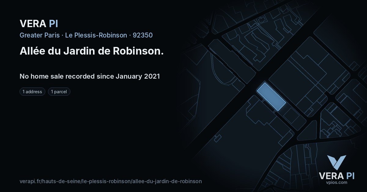 Allée du Jardin de Robinson, Le Plessis-Robinson at night – every parcel coloured by the prices around it, the street's own parcels lit