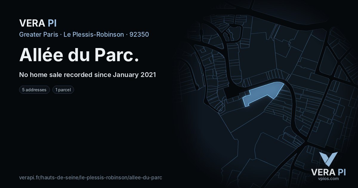 Allée du Parc, Le Plessis-Robinson at night – every parcel coloured by the prices around it, the street's own parcels lit