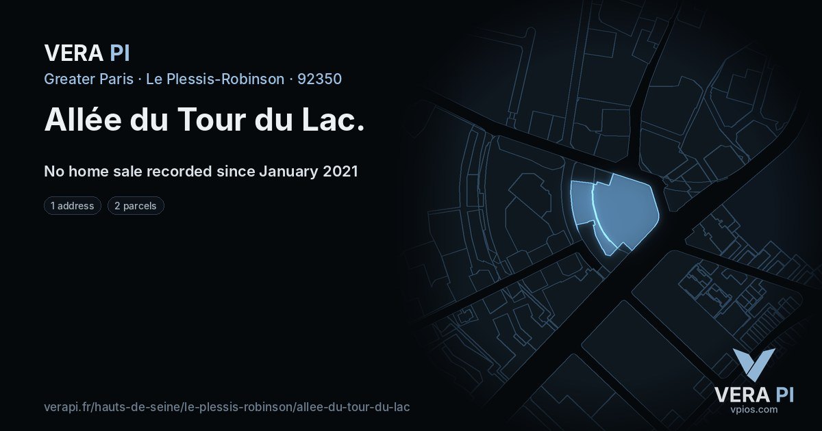 Allée du Tour du Lac, Le Plessis-Robinson at night – every parcel coloured by the prices around it, the street's own parcels lit