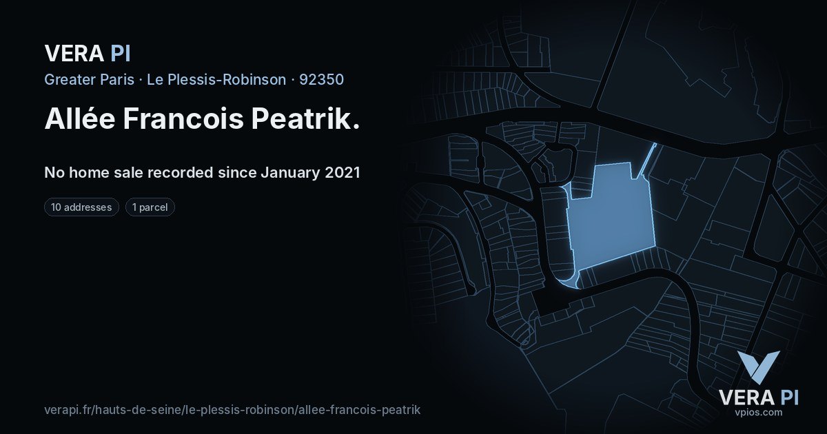Allée Francois Peatrik, Le Plessis-Robinson at night – every parcel coloured by the prices around it, the street's own parcels lit