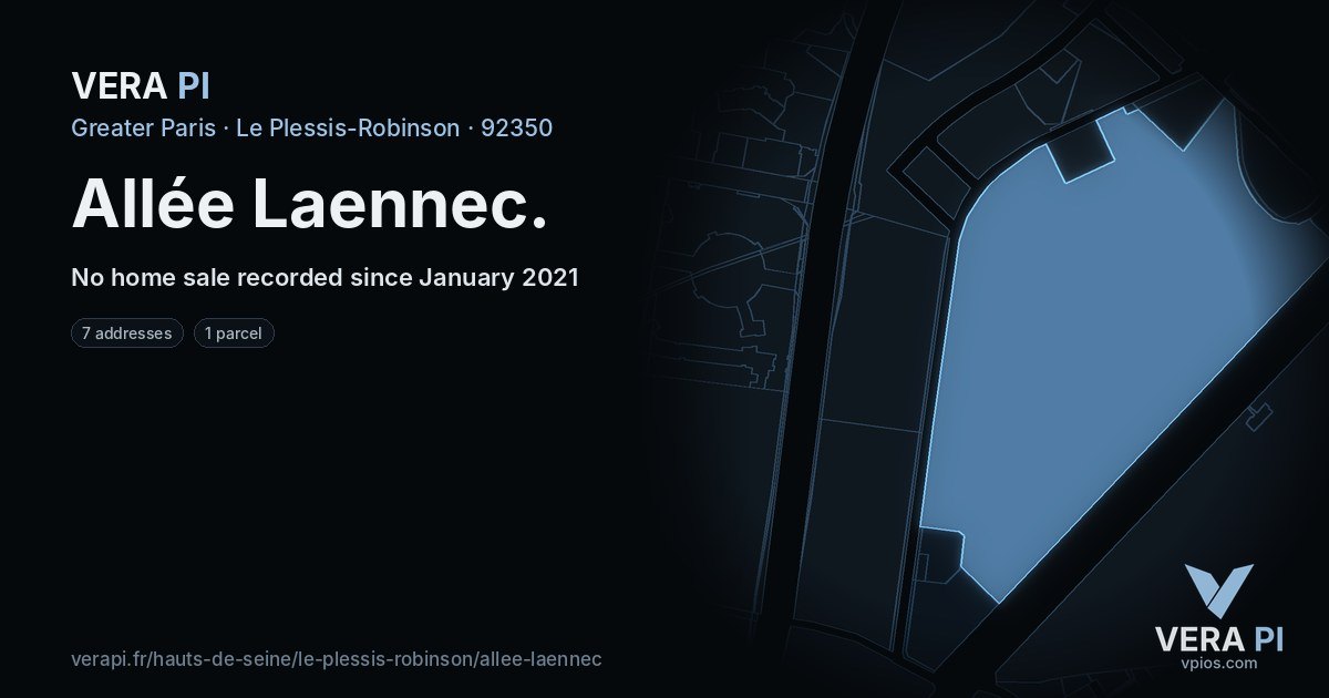 Allée Laennec, Le Plessis-Robinson at night – every parcel coloured by the prices around it, the street's own parcels lit