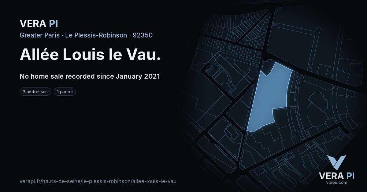 Allée Louis le Vau, Le Plessis-Robinson at night – every parcel coloured by the prices around it, the street's own parcels lit