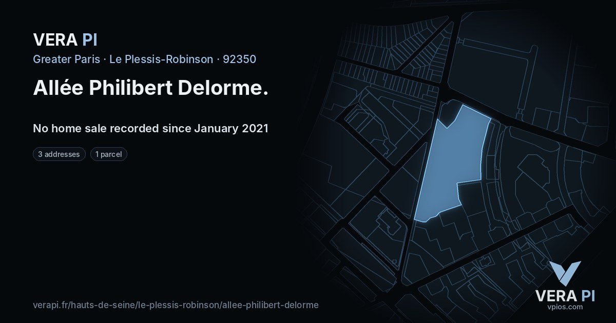 Allée Philibert Delorme, Le Plessis-Robinson at night – every parcel coloured by the prices around it, the street's own parcels lit