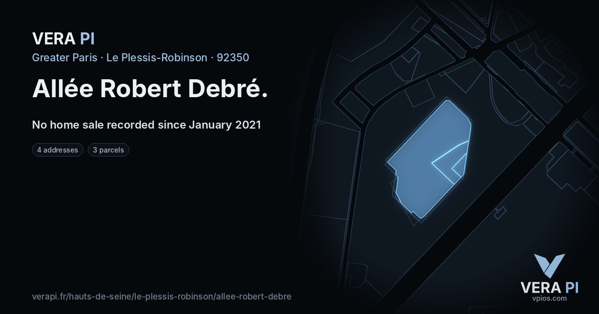 Allée Robert Debré, Le Plessis-Robinson at night – every parcel coloured by the prices around it, the street's own parcels lit