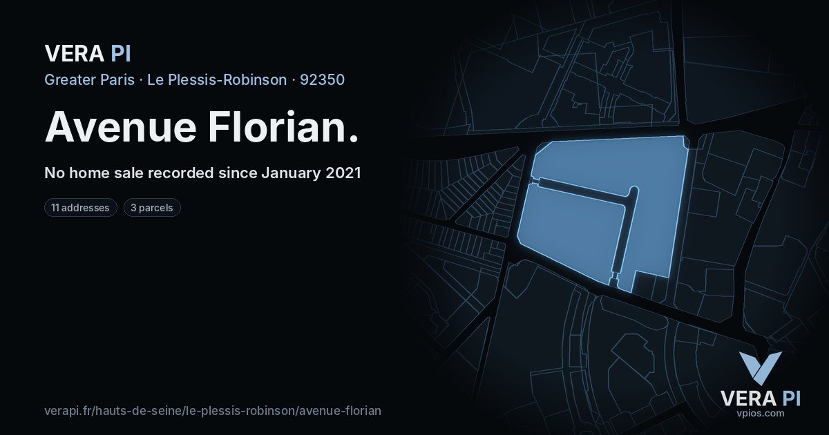 Avenue Florian, Le Plessis-Robinson at night – every parcel coloured by the prices around it, the street's own parcels lit