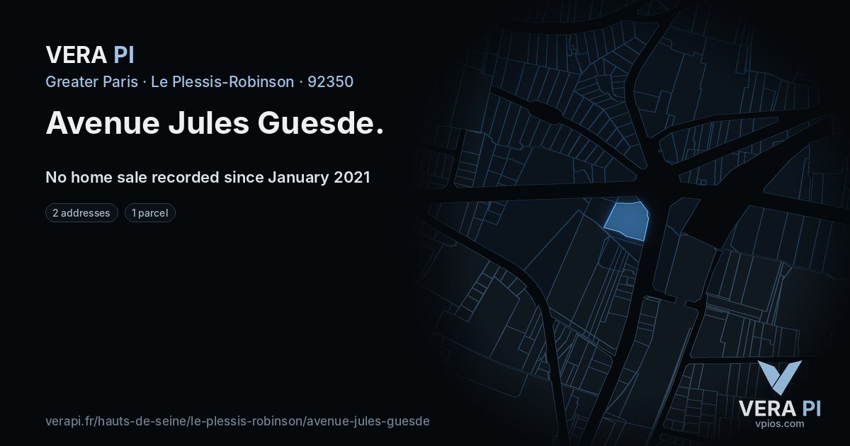 Avenue Jules Guesde, Le Plessis-Robinson at night – every parcel coloured by the prices around it, the street's own parcels lit