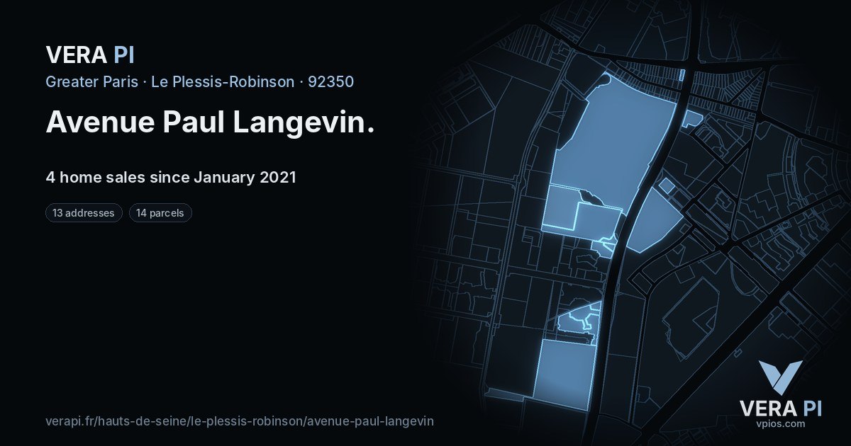 Avenue Paul Langevin, Le Plessis-Robinson at night – every parcel coloured by the prices around it, the street's own parcels lit