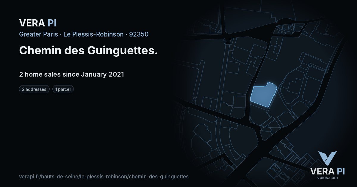 Chemin des Guinguettes, Le Plessis-Robinson at night – every parcel coloured by the prices around it, the street's own parcels lit