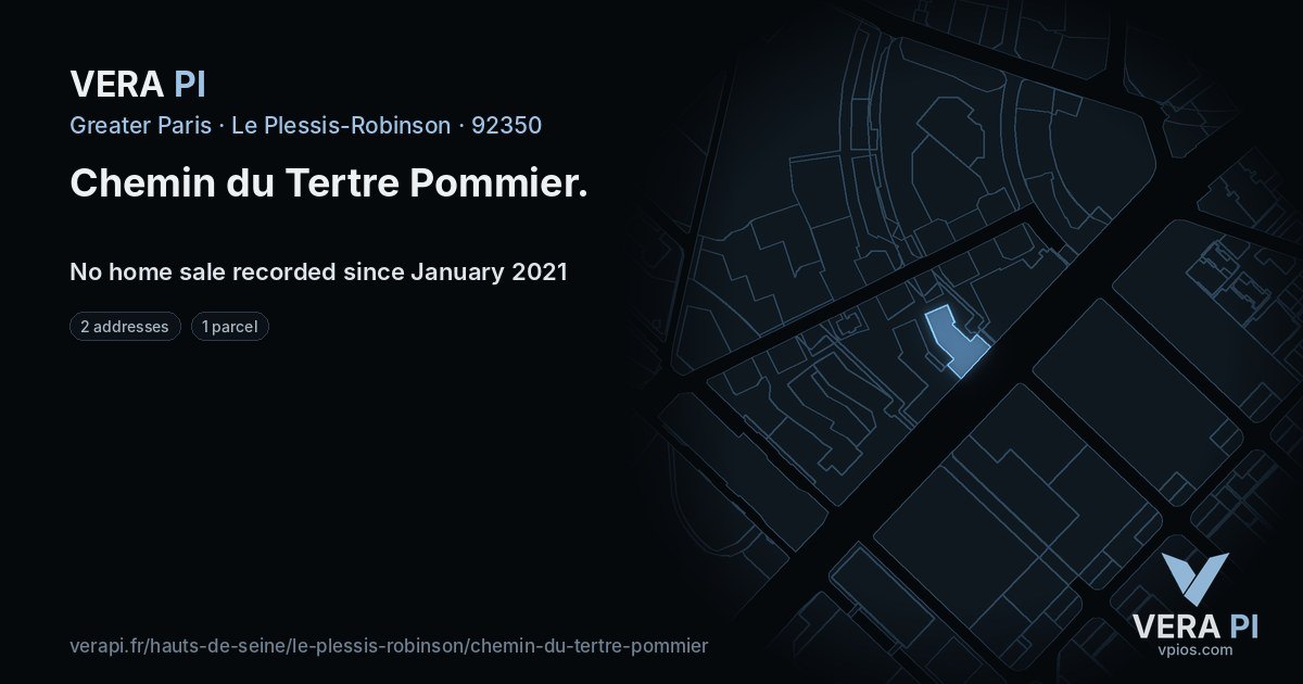 Chemin du Tertre Pommier, Le Plessis-Robinson at night – every parcel coloured by the prices around it, the street's own parcels lit