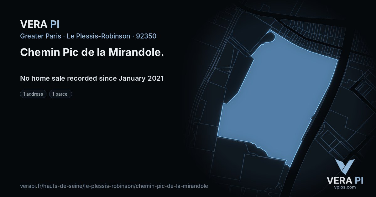 Chemin Pic de la Mirandole, Le Plessis-Robinson at night – every parcel coloured by the prices around it, the street's own parcels lit