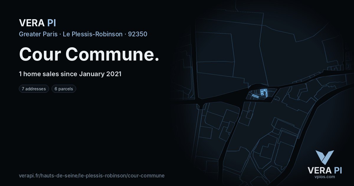 Cour Commune, Le Plessis-Robinson at night – every parcel coloured by the prices around it, the street's own parcels lit