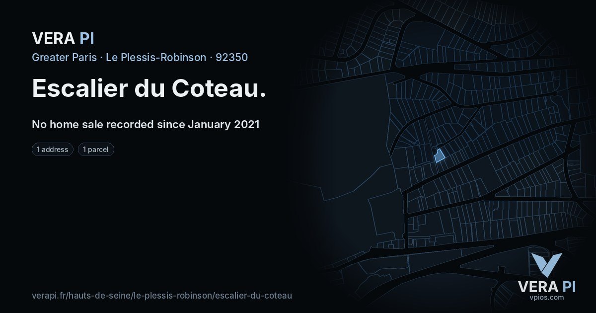 Escalier du Coteau, Le Plessis-Robinson at night – every parcel coloured by the prices around it, the street's own parcels lit