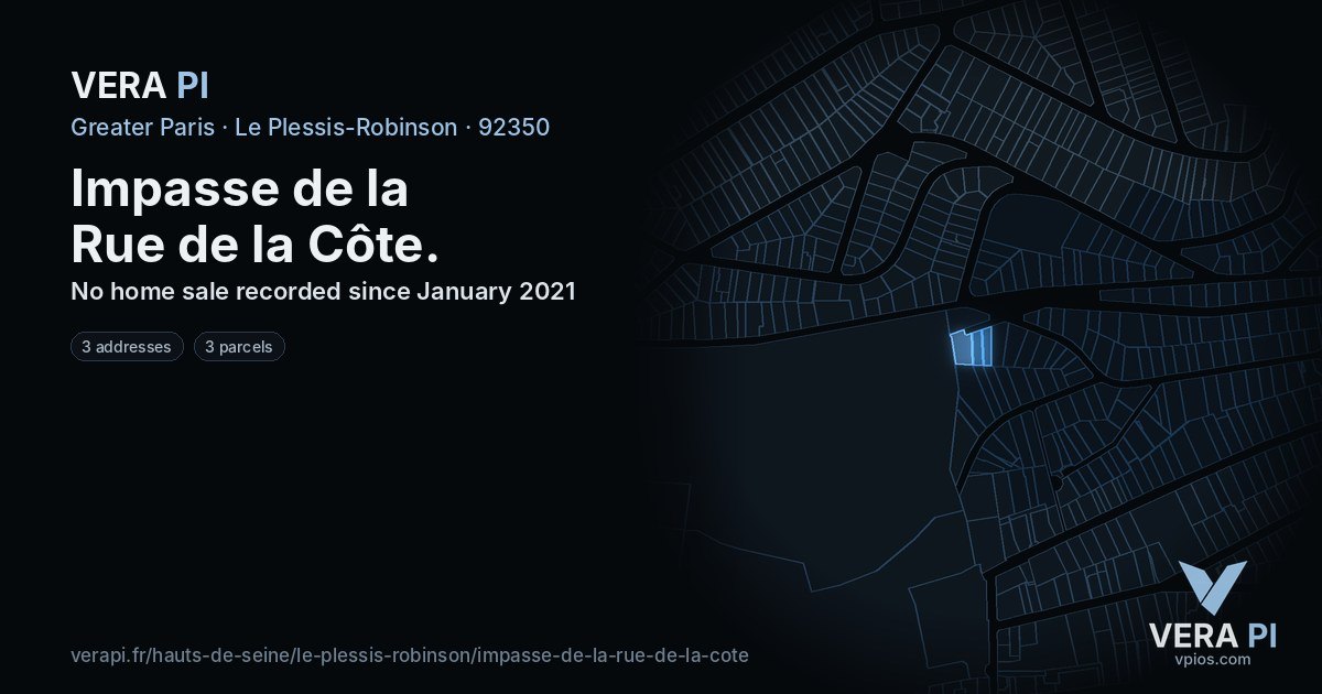 Impasse de la Rue de la Côte, Le Plessis-Robinson at night – every parcel coloured by the prices around it, the street's own parcels lit