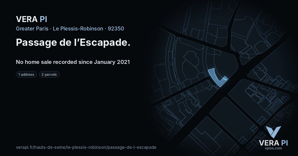 Passage de l’Escapade, Le Plessis-Robinson at night – every parcel coloured by the prices around it, the street's own parcels lit