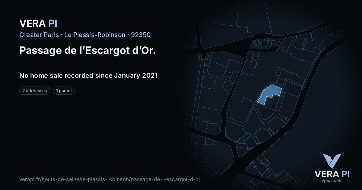 Passage de l’Escargot d’Or, Le Plessis-Robinson at night – every parcel coloured by the prices around it, the street's own parcels lit
