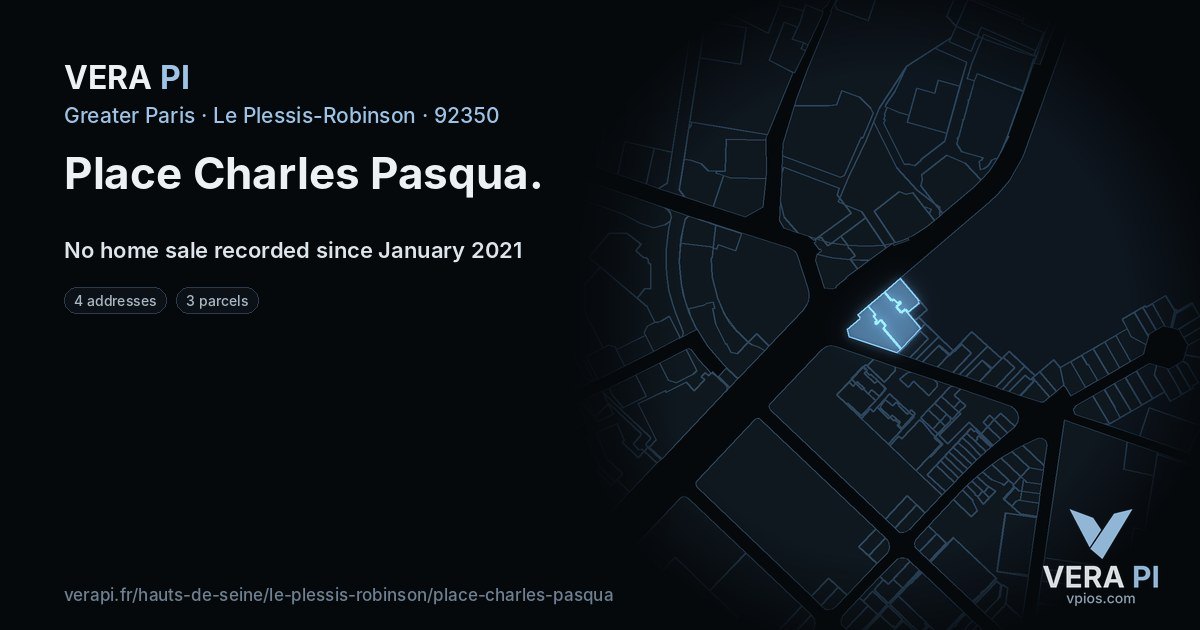 Place Charles Pasqua, Le Plessis-Robinson at night – every parcel coloured by the prices around it, the street's own parcels lit