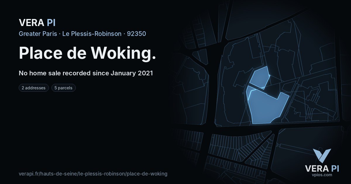 Place de Woking, Le Plessis-Robinson at night – every parcel coloured by the prices around it, the street's own parcels lit